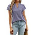 Spring/Summer Loose Solid V-Neck Ruffle Sleeve Jacquard T-shirt Women's Top