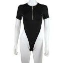 Spring/Summer New Women's Short Sleeve T-shirt Sexy Hollow Open Waist Zipper Neckline Slim Fit One Piece Top