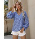 Summer European and American women's small floral V-neck 9/4 sleeve top T-shirt