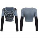 Women's tight fitting long sleeved T-shirt fake street hip-hop sports casual bottom shirt