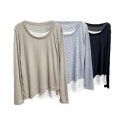 Thin Tencel facial mask Long Sleeve Round Neck T-shirt Women's Spring Loose Medium length Undercoat Top