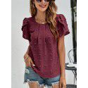 Summer New Round Neck Casual Tulip Sleeve T-shirt Jacquard Top Women 