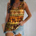 Summer New Vintage Ethnic Style European and American Women's Casual Sleeveless T-shirt 