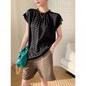 Summer short-sleeved shirt French fashion western-style satin short-sleeved retro court style female T-shirt top summer 