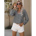 Summer European and American women's small floral V-neck 9/4 sleeve top T-shirt