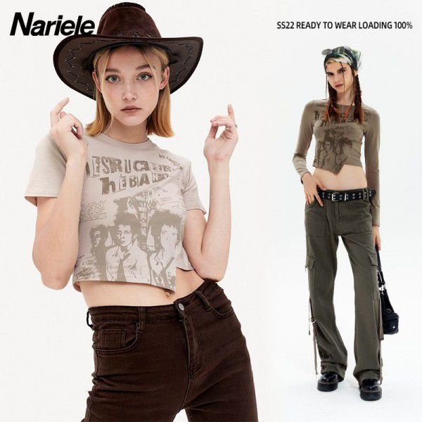 American Retro Spicy Girl Women's Short Sleeve T-shirt Summer Slim Small and Unique Short Top