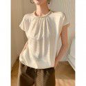 Summer short-sleeved shirt French fashion western-style satin short-sleeved retro court style female T-shirt top summer 