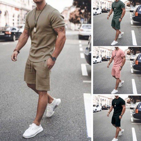Short sleeved shorts two-piece sports casual men's suit in stock 