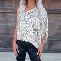 White Leopard Asymmetric One Shoulder Chiffon Top for Women Amazon Cross border Fashion Versatile Top
