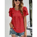 Summer New Round Neck Casual Tulip Sleeve T-shirt Jacquard Top Women 