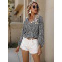 Summer European and American women's small floral V-neck 9/4 sleeve top T-shirt