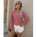 Summer European and American women's small floral V-neck 9/4 sleeve top T-shirt