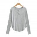 Spring and Summer New Women's Curved Bottom Access Control Three Button Round Neck Long Sleeve Loose Casual Long T-shirt Top