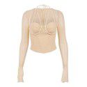 Summer Sexy Mesh Square Neck Hollow Out Perspective Umbilical T-shirt Top Female