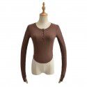 Summer Euro American Style Round Neck Half Open Button Curved Edge Slim Fit Short Top Round Neck Slim Fit Women's T-Shirt 
