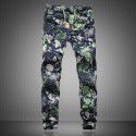 Summer floral cotton and hemp lace small leg capris men's slim Harun men's casual pants 