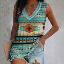 Summer New Vintage Ethnic Style European and American Women's Casual Sleeveless T-shirt 