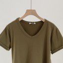 V-neck brushed T-shirt for women Spring New Style Korean Morandi Solid Versatile Short Sleeve T-shirt for women 