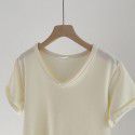 V-neck brushed T-shirt for women Spring New Style Korean Morandi Solid Versatile Short Sleeve T-shirt for women 