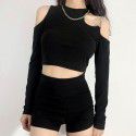 Street Fashion Summer New Product Women's Dress Slim Fit Sexy Off Shoulder Long Sleeve Round Neck Short T-shirt Women