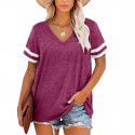 Summer New V-Neck Short Sleeve Contrast T-shirt Loose Casual Top 