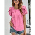 Summer New Round Neck Casual Tulip Sleeve T-shirt Jacquard Top Women 