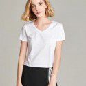 T-shirt Women's Short Cotton High Waist Summer Loose Simple Round Neck Korean Versatile Solid Color T-shirt 