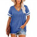 Summer New V-Neck Short Sleeve Contrast T-shirt Loose Casual Top 