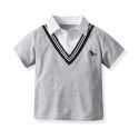 Children's Set Summer Boys' Grey Fake Two Piece T-shirt Short Sleeve Embroidered Dinosaur Shorts Strap Tie Gentleman's Wear