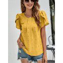Summer New Round Neck Casual Tulip Sleeve T-shirt Jacquard Top Women 