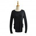 Spring and Summer New Women's Curved Bottom Access Control Three Button Round Neck Long Sleeve Loose Casual Long T-shirt Top