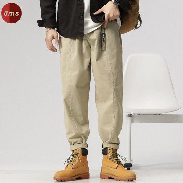 American Spring and Autumn New Heavyweight Straight Sweatpants Men's Pure Cotton Non ironing Silhouette Workwear Men's Casual Pants 