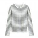 Long sleeved T-shirt Women's pure cotton striped T-shirt Indian cotton T-shirt Tianzhu woven round neck T-shirt