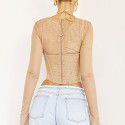 Summer Sexy Mesh Square Neck Hollow Out Perspective Umbilical T-shirt Top Female