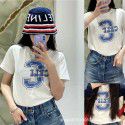 Summer New CE Blue C-Letter Printing Short Sleeve Round Neck T-shirt Women's Sexy Trend
