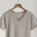 V-neck brushed T-shirt for women Spring New Style Korean Morandi Solid Versatile Short Sleeve T-shirt for women 