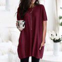 Summer New European and American Short Sleeve Casual Pocket T-shirt Top Women 