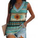 Summer New Vintage Ethnic Style European and American Women's Casual Sleeveless T-shirt 