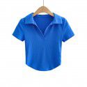 Summer new style pure sexy slim short polo lapel solid color short sleeve T-shirt female 