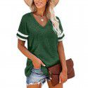 Summer New V-Neck Short Sleeve Contrast T-shirt Loose Casual Top 