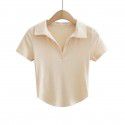 Summer new style pure sexy slim short polo lapel solid color short sleeve T-shirt female 