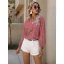 Summer European and American women's small floral V-neck 9/4 sleeve top T-shirt
