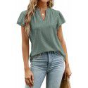 Spring/Summer Loose Solid V-Neck Ruffle Sleeve Jacquard T-shirt Women's Top