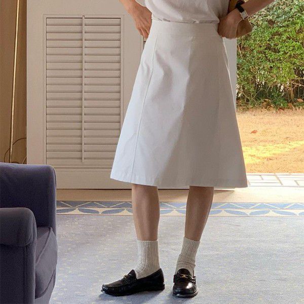Spring/Summer New High Waist A-line Half Skirt Commuter Solid Cotton White Half Body Short Skirt