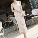 Spring/Summer Mid length Knitted Sling Dress for Women Sleeveless Outwear Over Knee Skirt Underlay Tank Top Long Dress