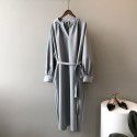V-neck dress for women's spring new Korean version loose and elegant temperament lace up long skirt 