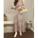 Spring New Korean Designer Temperament Gentle Three Dimensional Fairy Fragmented V-neck Chiffon Dress Long Dress