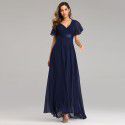 Spring/Summer Handmade Folded Big Swing Double V-neck Flare Sleeve Dress Elastic Chiffon Banquet Bridesmaid Large Evening Dress