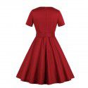 Women's short sleeved solid color pocket Hepburn style dress with belt