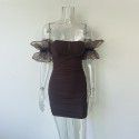 Women's low cut bra wrap buttocks skirt Spicy girl style open back slim fitting elastic tight short skirt